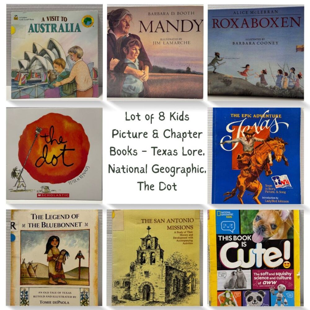 Lot of 8 Kids Picture & Chapter Books - Texas Lore, National Geographic, The Dot